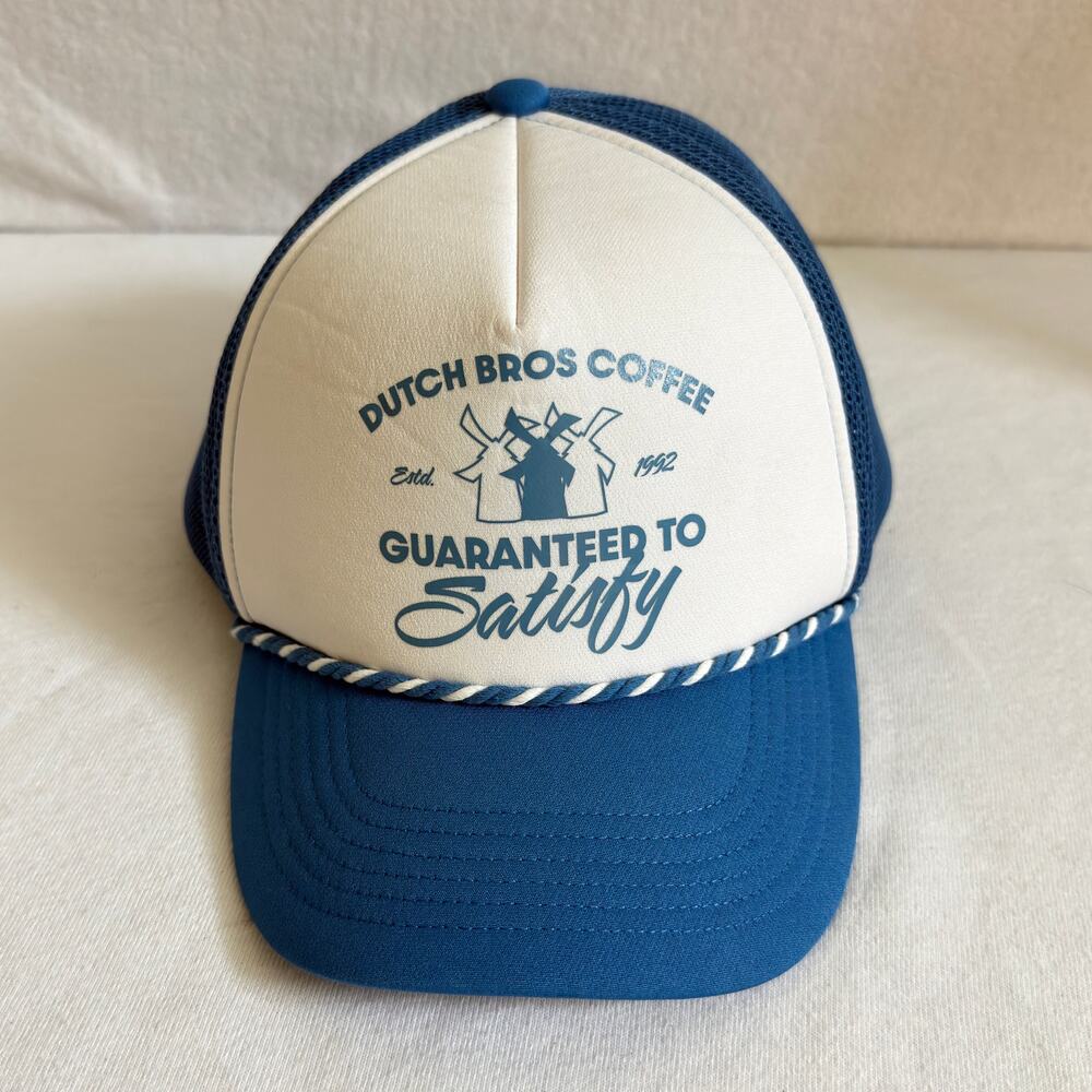 Dutch Bros Coffee Trucker Hat Snapback Cap Blue White Foam Mesh Rope OS FM1992